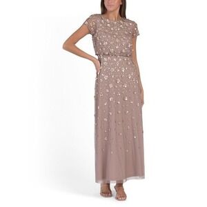 Adrianna Papell Embellished Floral 3D Beaded Gown Evening Formal Sz 8P